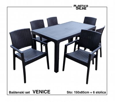 Baštenski set Venice (sto 150x85cm i 6 stolica Venice) - ANTRACIT