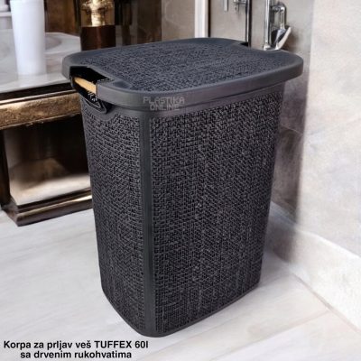 Korpa za prljav veš TUFFEX 60L, korpa za prljav veš, plastična korpa za veš, velika korpa za prljav veš, korpe za veš crna