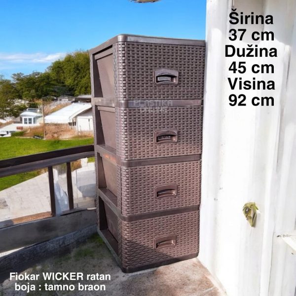 Fiokar WICKER ratan braon, Plasticni fiokar sa 4 fioke, Plasticne police sa fiokama, Plasticne police za odlaganje, plasticne komode, fiokari za kupatilo, fiokari za kuhinju