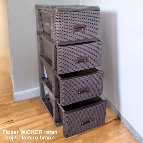Fiokar WICKER ratan braon, Plasticni fiokar sa 4 fioke, Plasticne police sa fiokama, Plasticne police za odlaganje, plasticne komode, fiokari za kupatilo, fiokari za kuhinju