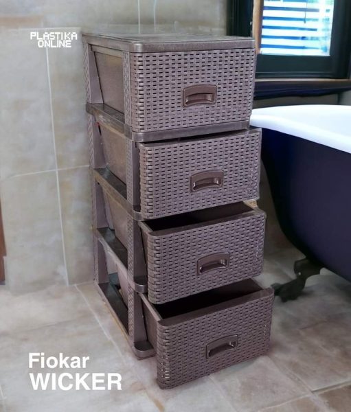 Fiokar WICKER ratan braon, Plasticni fiokar sa 4 fioke, Plasticne police sa fiokama, Plasticne police za odlaganje, plasticne komode, fiokari za kupatilo, fiokari za kuhinju