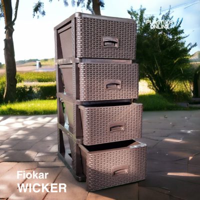 fiokar wicker braon Fiokar WICKER ratan, Plasticni fiokar sa 4 fioke, Plasticne police sa fiokama, Plasticne police za odlaganje, plasticne komode, fiokari za kupatilo, fiokari za kuhinju