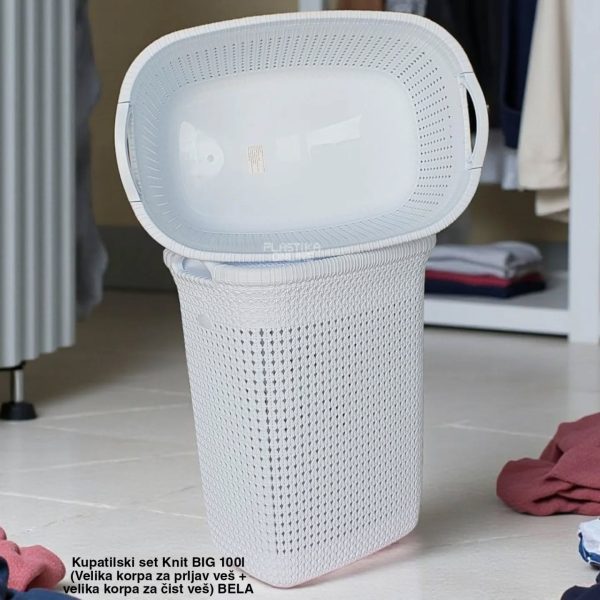 Kupatilski set Knit BIG 100l (Velika korpa za prljav veš + velika korpa za čist veš)