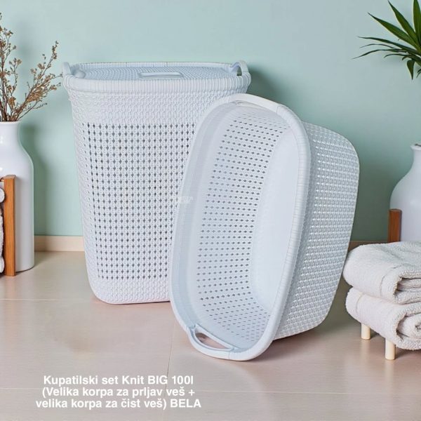 Kupatilski set Knit BIG 100l (Velika korpa za prljav veš + velika korpa za čist veš)