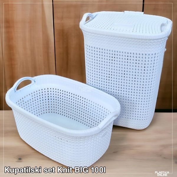Kupatilski set Knit BIG 100l (Velika korpa za prljav veš + velika korpa za ćist veš) BELA