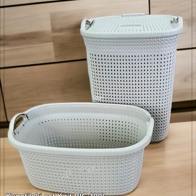 Kupatilski set Knit BIG 100l (Velika korpa za prljav i čist veš) KREM