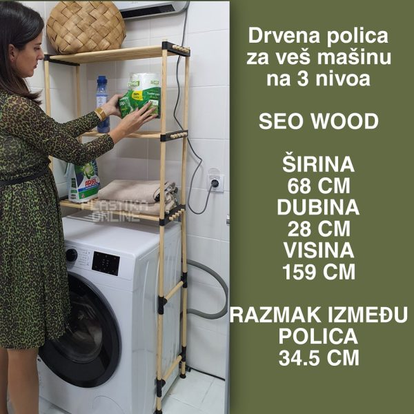 Drvena polica za veš mašinu na 3 Nivoa , polica za kupatilo, polica za kuću, drvena polica , velika polica za veš mašinu sa 3 nivoa