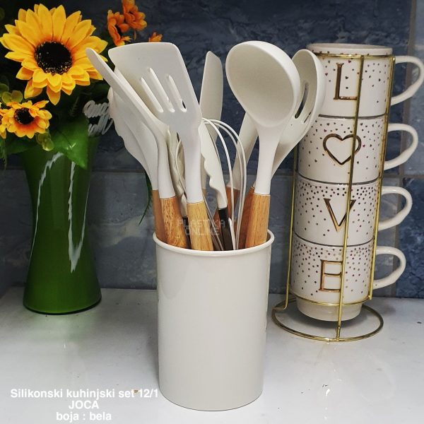 Silikonski kuhinjski set 12-1 - špatula , velika šupljа kašika, velika ravna kašika , Kutlaca, kasika , Posluživač za testenine, Četka za premazivanje,