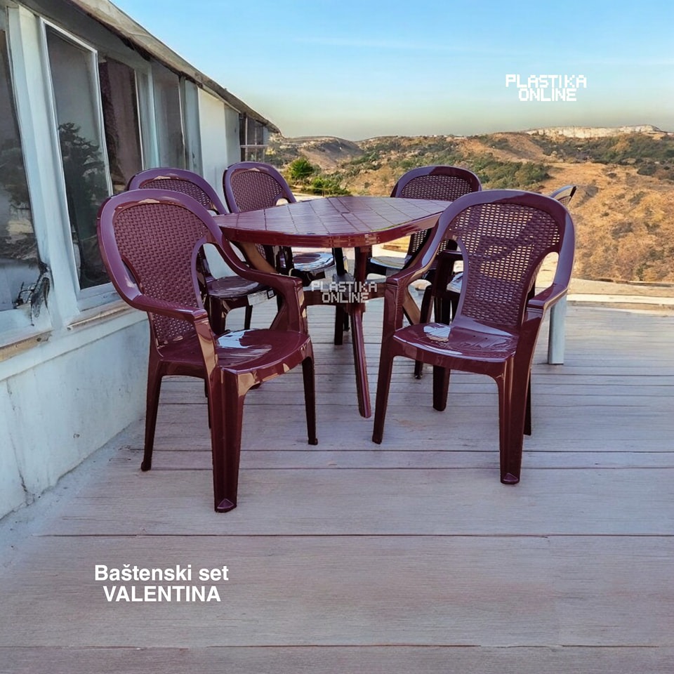 Baštenski set Valentina - Bordo (120x80 i 6 stolica ratan povišeni naslon) - Slika 2