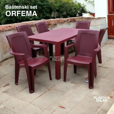 Baštenski set ORFEMA bordo (Orfeo 140x80 i 6 stolica Ema ratan)