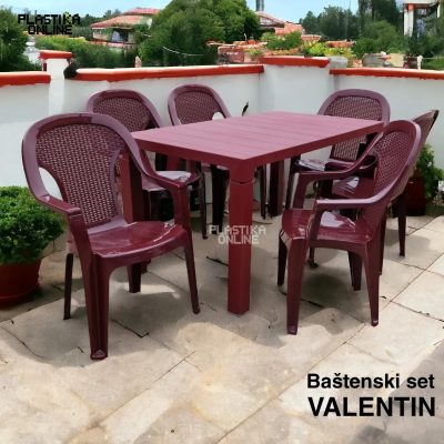 Baštenski set Valentin bordo (Orfeo 140x80 i 6 stolica Valentina)
