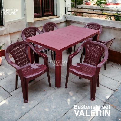 Baštenski set Valerin bordo (sto Orfeo 140x80 i 6 stolica Valerija)