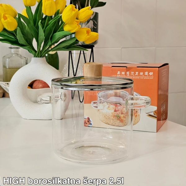 HIGH borosilkatna šerpa sa poklopcem 2 , borosilikatna serpa, serpa od 2,5l, borosilikatno staklo