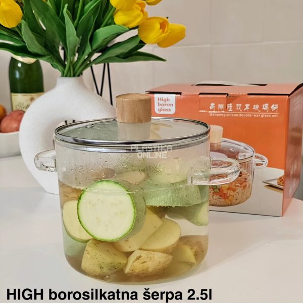 HIGH borosilkatna šerpa sa poklopcem 2 , borosilikatna serpa, serpa od 2,5l, borosilikatno staklo