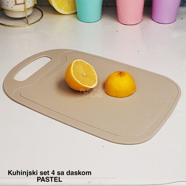 Kuhinjski set 4 sa daskom , kuhinjski noz, plasticna daska, ljuštilica, kuhinjske makaze