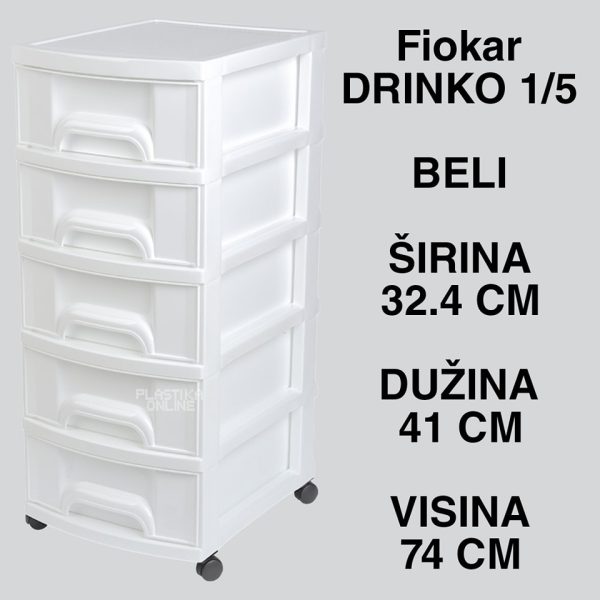 Fiokar DRINKO 1 5 bela , visenamenske fioke, plasticne police za odlaganje, plasticne fioke za odlaganje, fiokar sa 5 fioka, plasticni raf sa 5 fioka 4