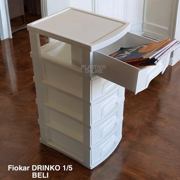 Fiokar DRINKO 1 5 bela , visenamenske fioke, plasticne police za odlaganje, plasticne fioke za odlaganje, fiokar sa 5 fioka, plasticni raf sa 5 fioka