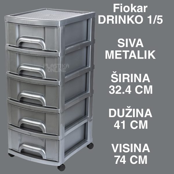 Fiokar DRINKO 1 5 siva , visenamenske fioke, plasticne police za odlaganje, plasticne fioke za odlaganje, fiokar sa 5 fioka, plasticni raf sa 5 fioka 4 4