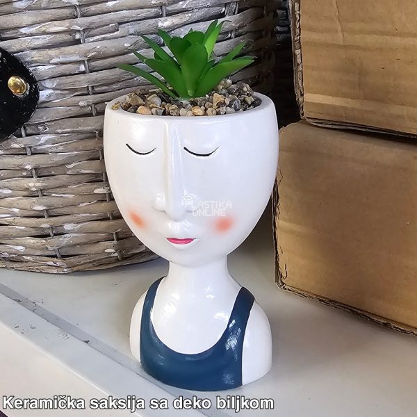 Keramička saksija sa deko biljkom fi8 h16cm