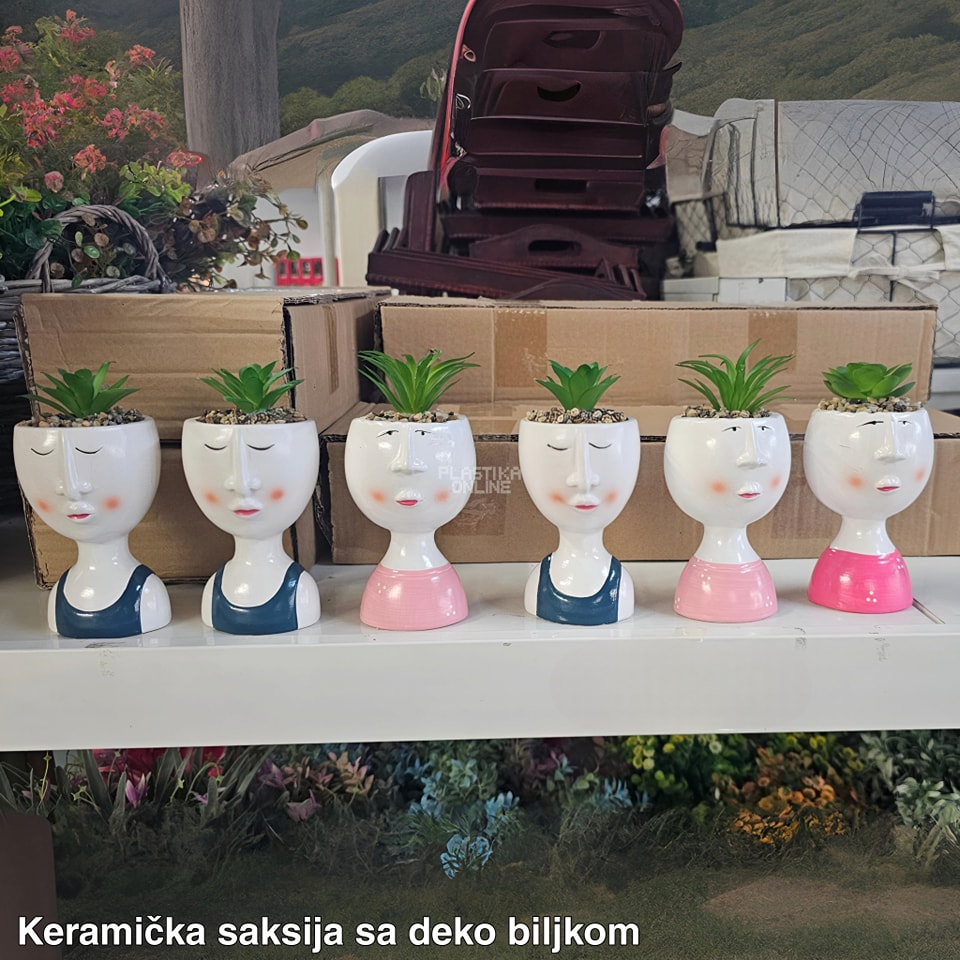 Keramička saksija sa deko biljkom fi8 h16cm