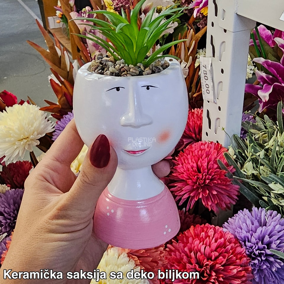 Keramička saksija sa deko biljkom fi8 h16cm
