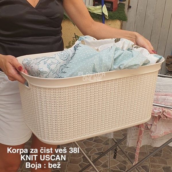 Korpa za čist veš 38L Knit Uscan ( 57 X 37 X 25 cm ) , plasticna korpa za ves, supljikava korpa Kupatilski set 4