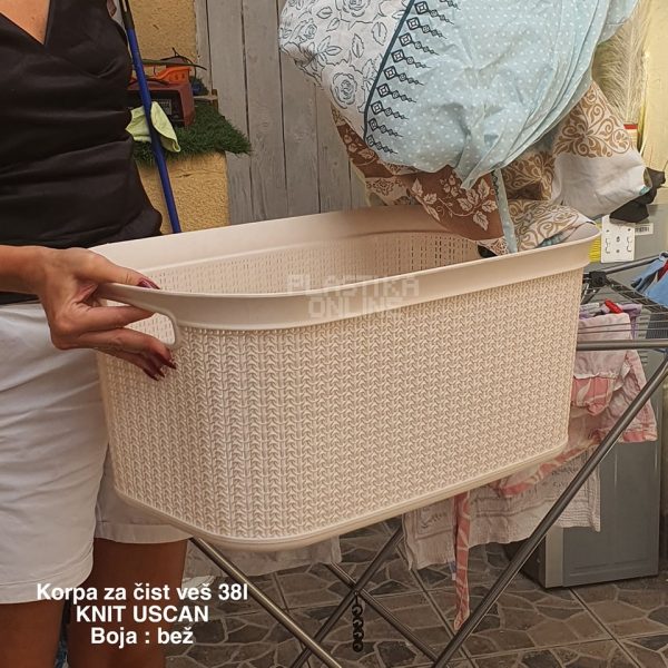 Korpa za čist veš 38L Knit Uscan ( 57 X 37 X 25 cm ) , plasticna korpa za ves, supljikava korpa 