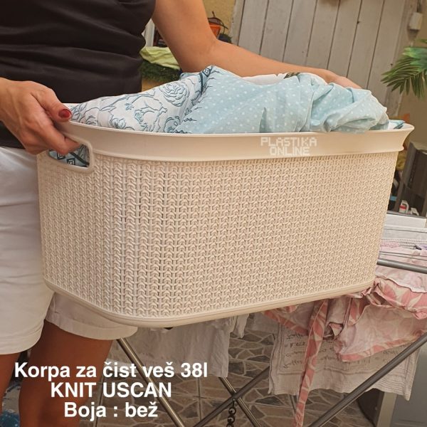 Korpa za čist veš 38L Knit Uscan ( 57 X 37 X 25 cm ) , plasticna korpa za ves, supljikava korpa