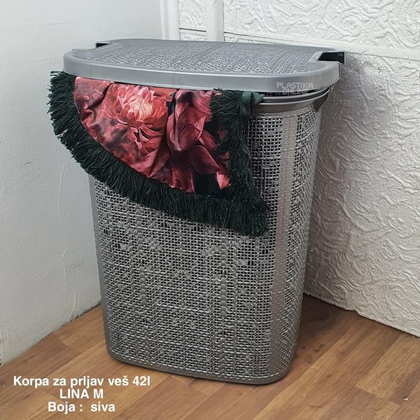 Korpa za prljav veš 42l , mala korpa za ves, uska korpa za ves, plasticna korpa siva