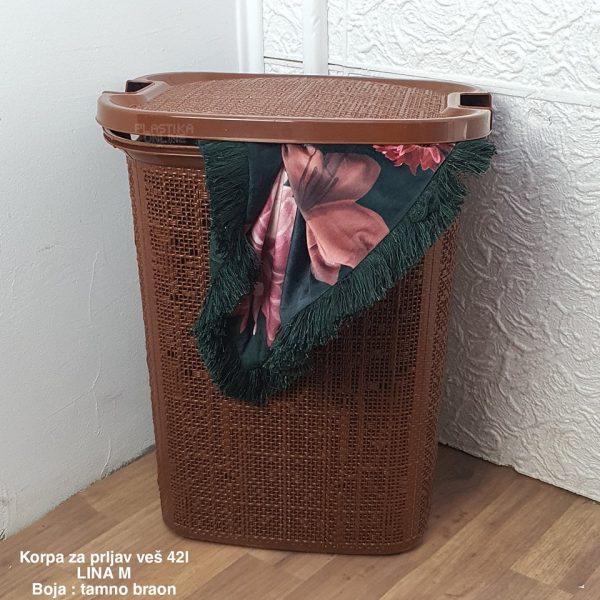 Korpa za prljav veš 42l , mala korpa za ves, uska korpa za ves, plasticna korpa tamno braon