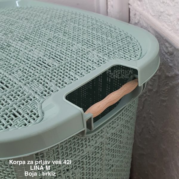 Korpa za prljav veš 42l , mala korpa za ves, uska korpa za ves, plasticna korpa tirkiz