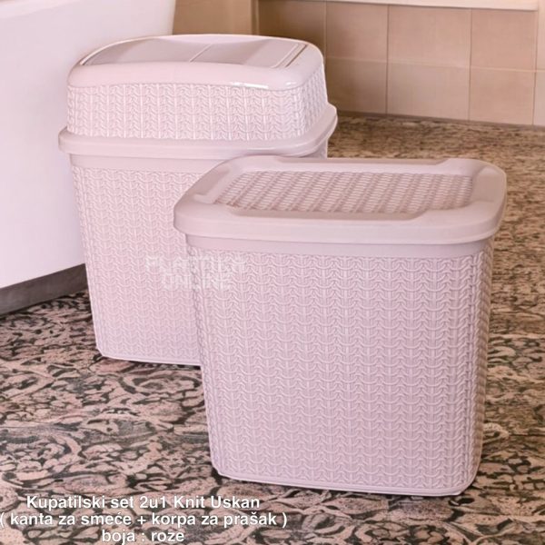 Kupatilski Set 2u1 Knit Uscan , Plastična Kanta za Smeće 10L, Klik Klak Kanta za Smeće , Mala Kanta za Smeće, Kutija za Prašak 10L