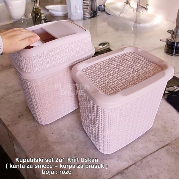 Kupatilski Set 2u1 Knit Uscan , Plastična Kanta za Smeće 10L, Klik Klak Kanta za Smeće , Mala Kanta za Smeće, Kutija za Prašak 10L