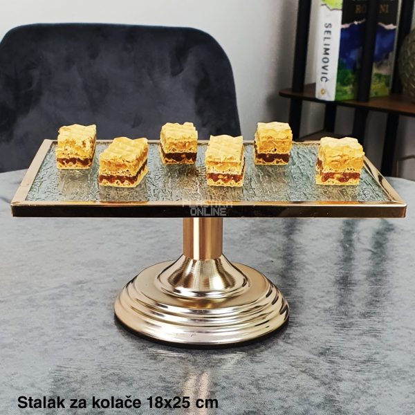Stalak za kolače 18x25cm, Etažer za kolače, Metalni stalak za kolače, Stakleni stalak za kolače , dekoracija proslava, slatki sto, zlatni stalak