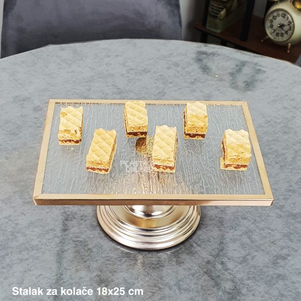 Stalak za kolače 18x25cm, Etažer za kolače, Metalni stalak za kolače, Stakleni stalak za kolače , dekoracija proslava, slatki sto, zlatni stalak