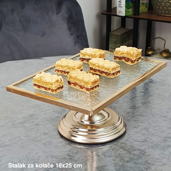 Stalak za kolače 18x25cm, Etažer za kolače, Metalni stalak za kolače, Stakleni stalak za kolače , dekoracija proslava, slatki sto, zlatni stalak