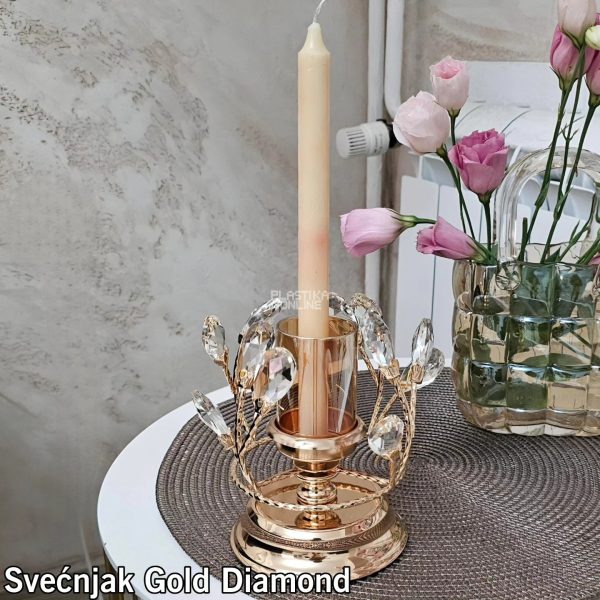Svećnjak Gold Diamond h16 , zlatni svecnjaci, stalak za svecu, elegantni svecnjak, svecnjak za slave , dekoracija proslava