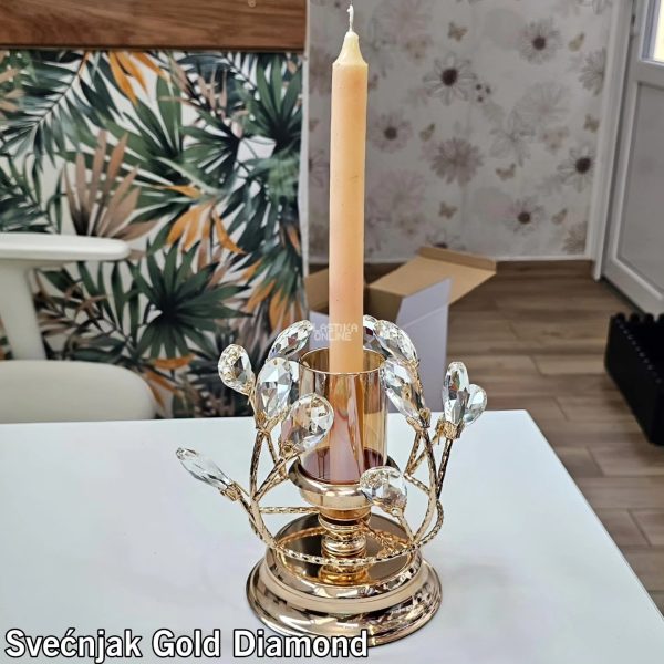 Svećnjak Gold Diamond h16 , zlatni svecnjaci, stalak za svecu, elegantni svecnjak, svecnjak za slave , dekoracija proslava
