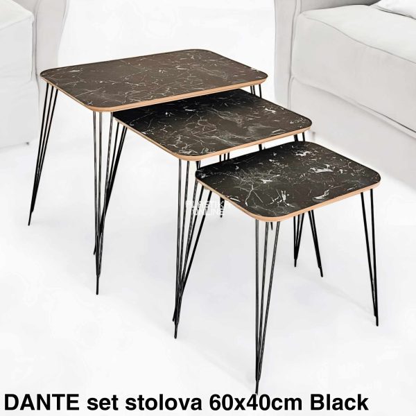 DANTE set stolova 60x40cm Black, Pomoćni stočići, Stočići za dnevnu sobu, Klub stočići, Metalni stočić , Set stolova za dnevnu sobu