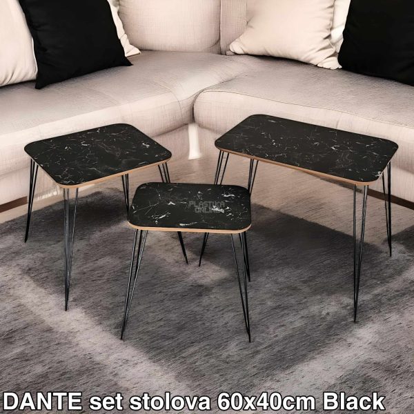 DANTE set stolova 60x40cm Black, Pomoćni stočići, Stočići za dnevnu sobu, Klub stočići, Metalni stočić , Set stolova za dnevnu sobu
