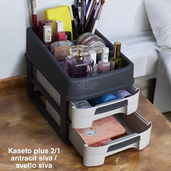 Fiokar Kaseto 2-1 , plasticni organizer, mini fiokari, fiokar , plasticni fiokari, antracit siva