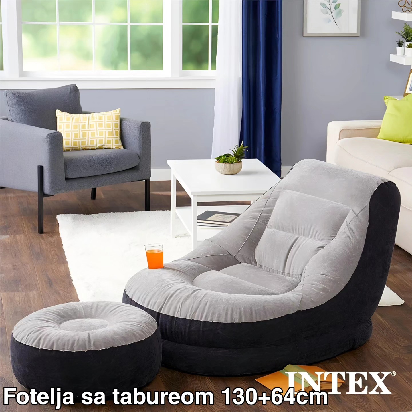 Fotelja sa tabureom 130+64cm , fotelja sa tabureom, fotelja za dnevni boravak, udobna fotelja, fotelja za terasu, prenosiva fotelja, otoman, fotelja sa držačem za čaše, plišana fotelja