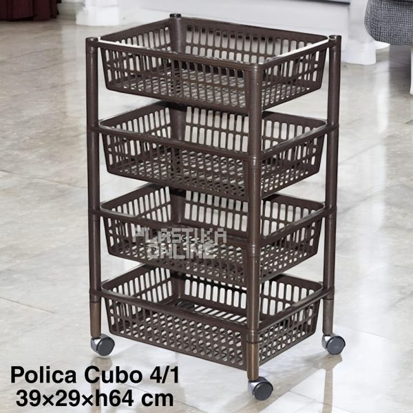 Plastična polica Cubo 4/1 , polica za kupatilo, polica za kuhinju, polica za odlaganje, polica za kancelariju, plasticna polica moka BRAON