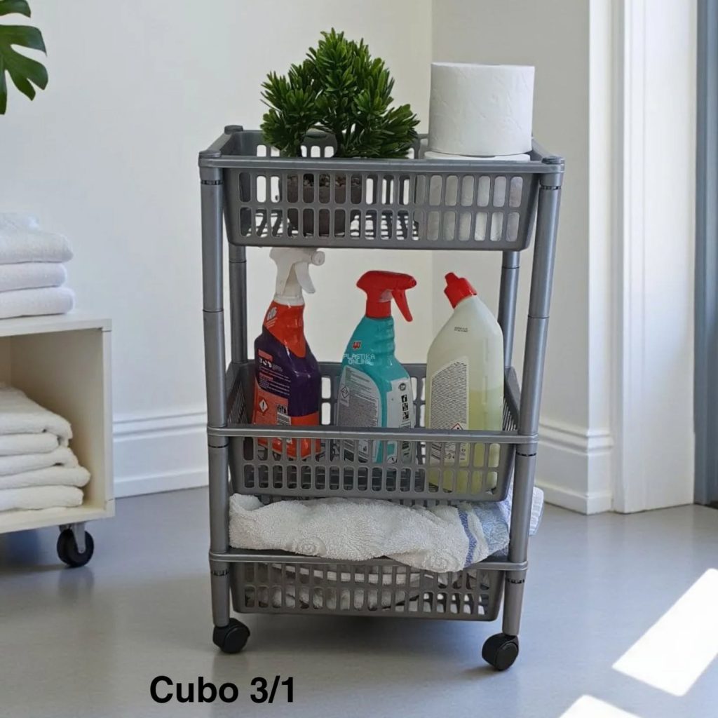 Polica Cubo 3 1, polica za kupatilo, polica za kuhinju, polica za odlaganje, plasticna polica, polica za kancelariju siva