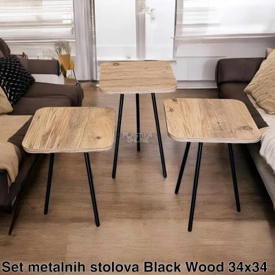 Set Metalnih Stolova black wood 34 x34, Pomoćni stočići, Stočići za dnevnu sobu, Klub stočići, Metalni stočić , Set stolova za dnevnu sobu BLACK wood 1