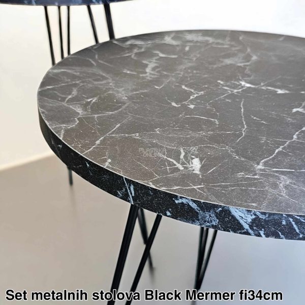 Set Metalnih Stolova fi 34, Pomoćni stočići, Stočići za dnevnu sobu, Klub stočići, Metalni stočić , Set stolova za dnevnu sobu BLACK mermer fi 34