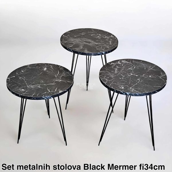 Set Metalnih Stolova fi 34, Pomoćni stočići, Stočići za dnevnu sobu, Klub stočići, Metalni stočić , Set stolova za dnevnu sobu BLACK mermer fi 34