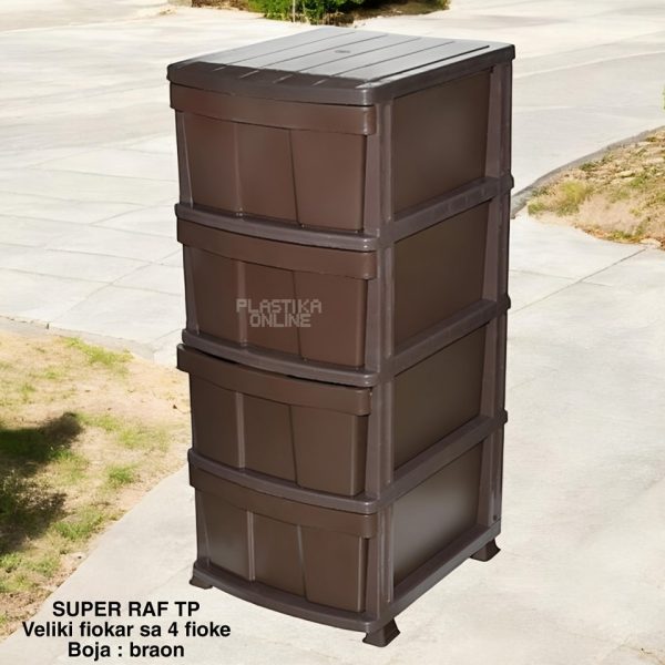 Super raf TP Veliki fiokar sa 4 fioke, Veliki fiokar, fiokari, plasticni fiokar sa 4 fioke, plastična polica za odlaganje braon