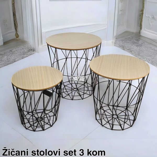 Žičani klub sto - Set od 3 stola , pomoćni stočići, klub sto, žičani sto, stočić sa prostorom za odlaganje