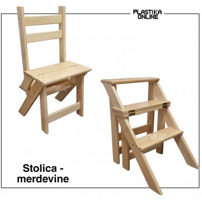 stolica merdevine h85, stolice sa stepenikom i lestve, drvena stolica, drvene merdevine, 2u1 stolica i merdevine